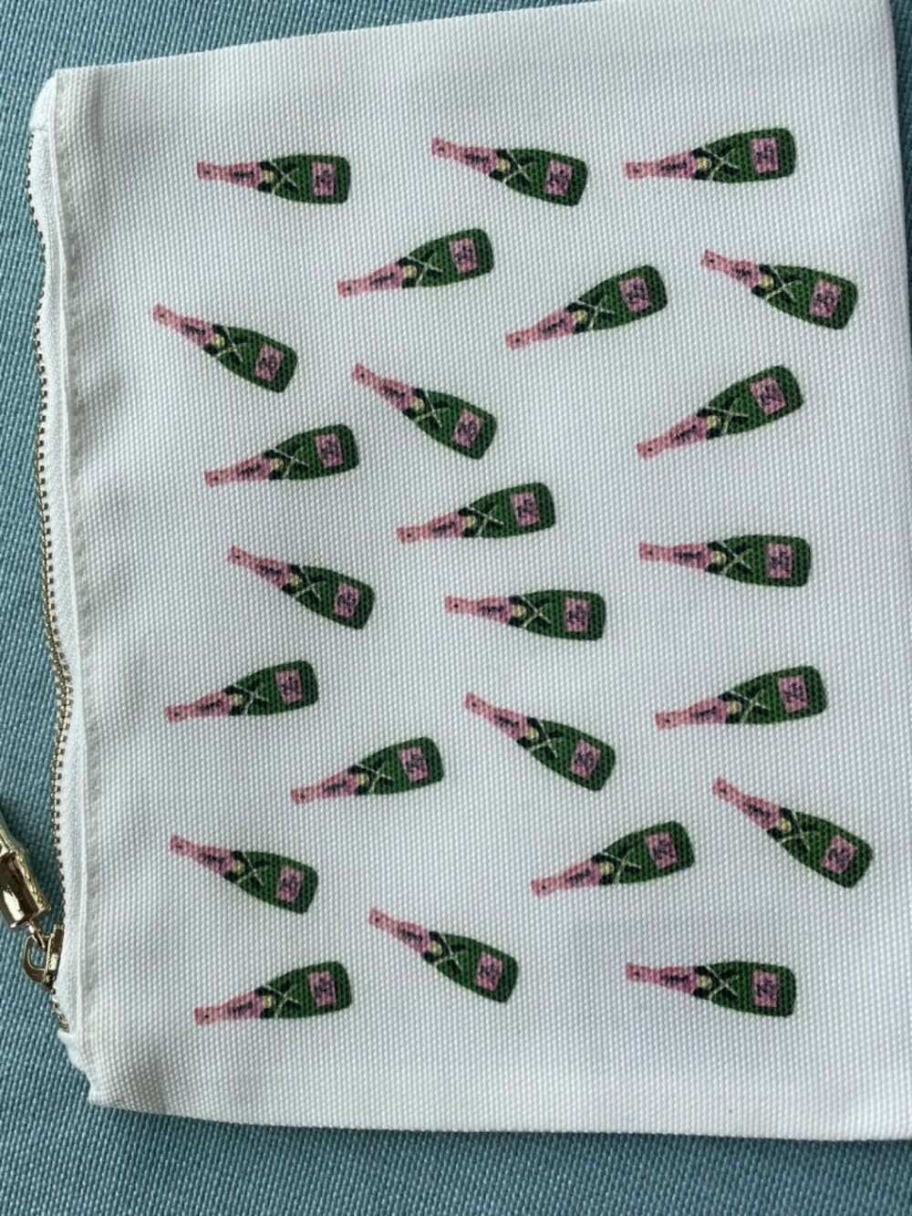 Toss Designs Champagne theme make-up bag 8.5 x 6.5 pink/green/white